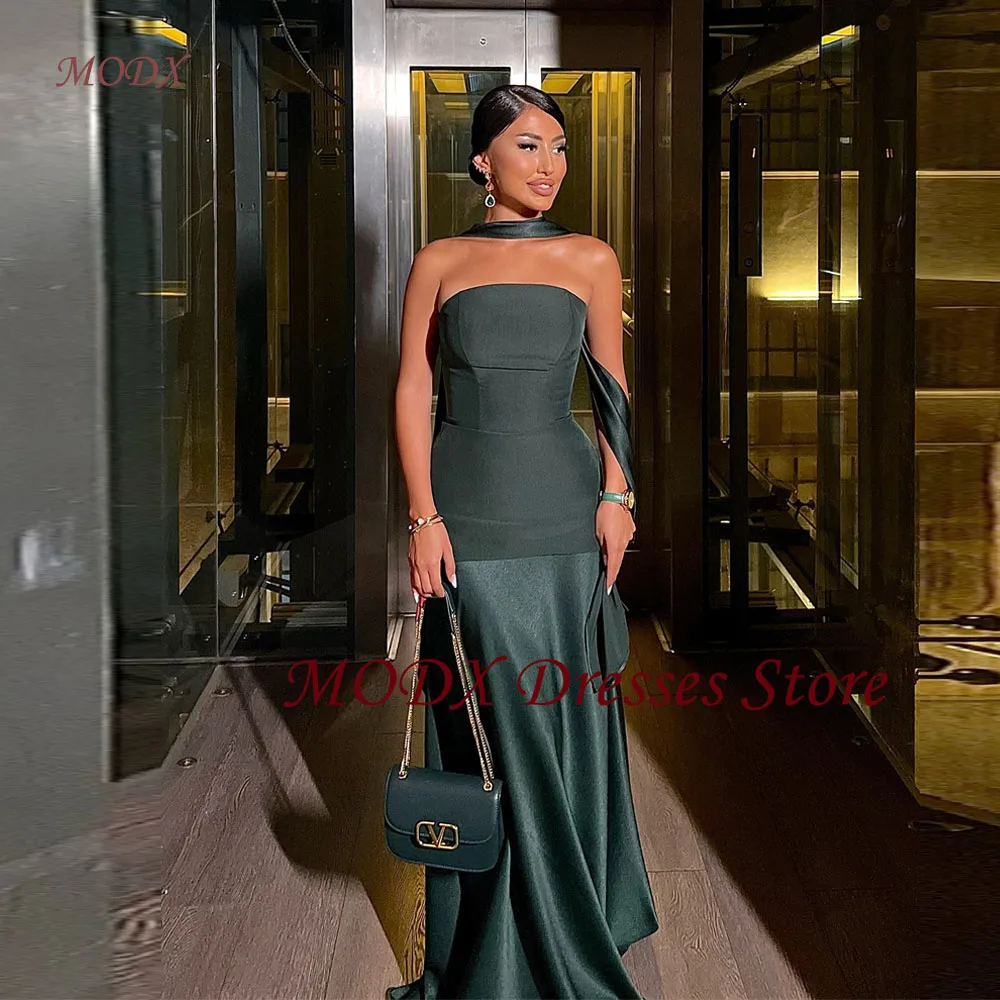 

MODX Simple Dark Red Formal Evening Dresses Arabic Women Strapless Scalf Floor Length Prom Gowns Plus Size Formal Party Dress