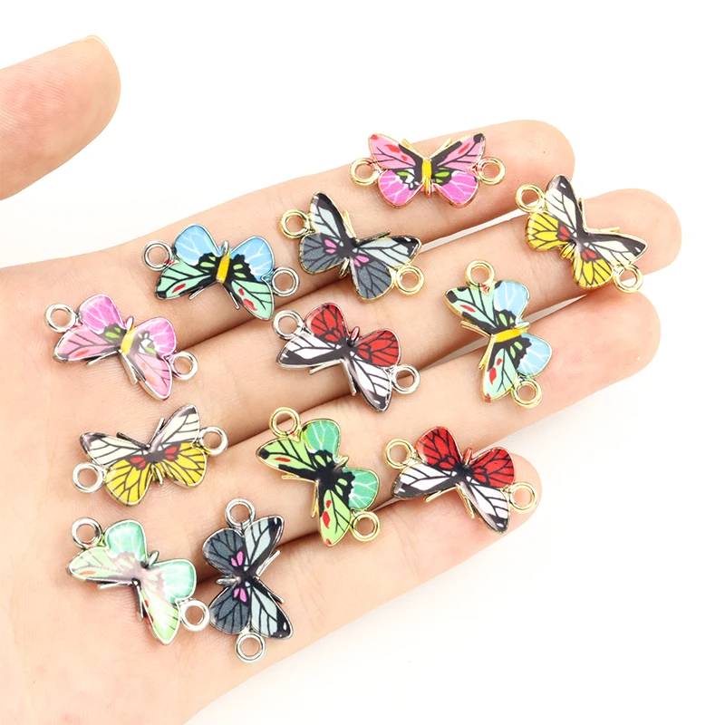 10pcs Funny Colorful Butterfly Enamel Charm Connectors Trend Printing Metal Oil Drop Pendant Jewelry Making Bracelet Accessories