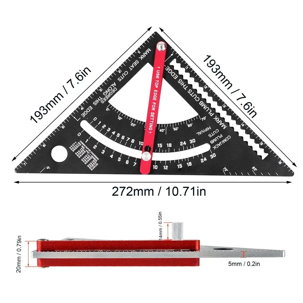 Imagem -06 - Alumínio Ajustável Alloy Carpentry Triângulo Régua Triangular Square Metric Medição Carpintaria Ferramentas 7