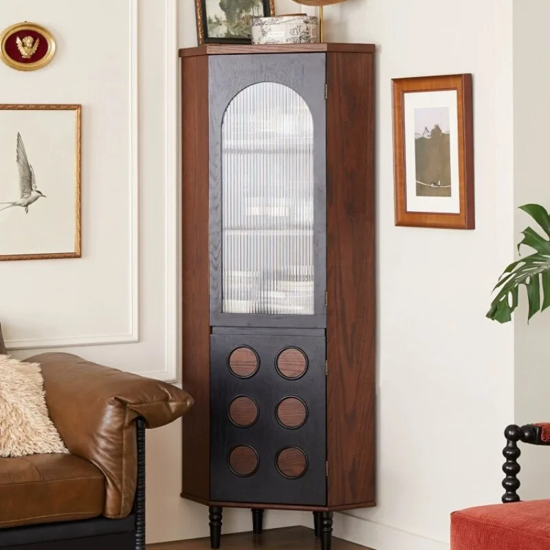 

French solid wood triangular cabinet for home small apartment corner corner storage sideboard, restaurant retro corner cabinet