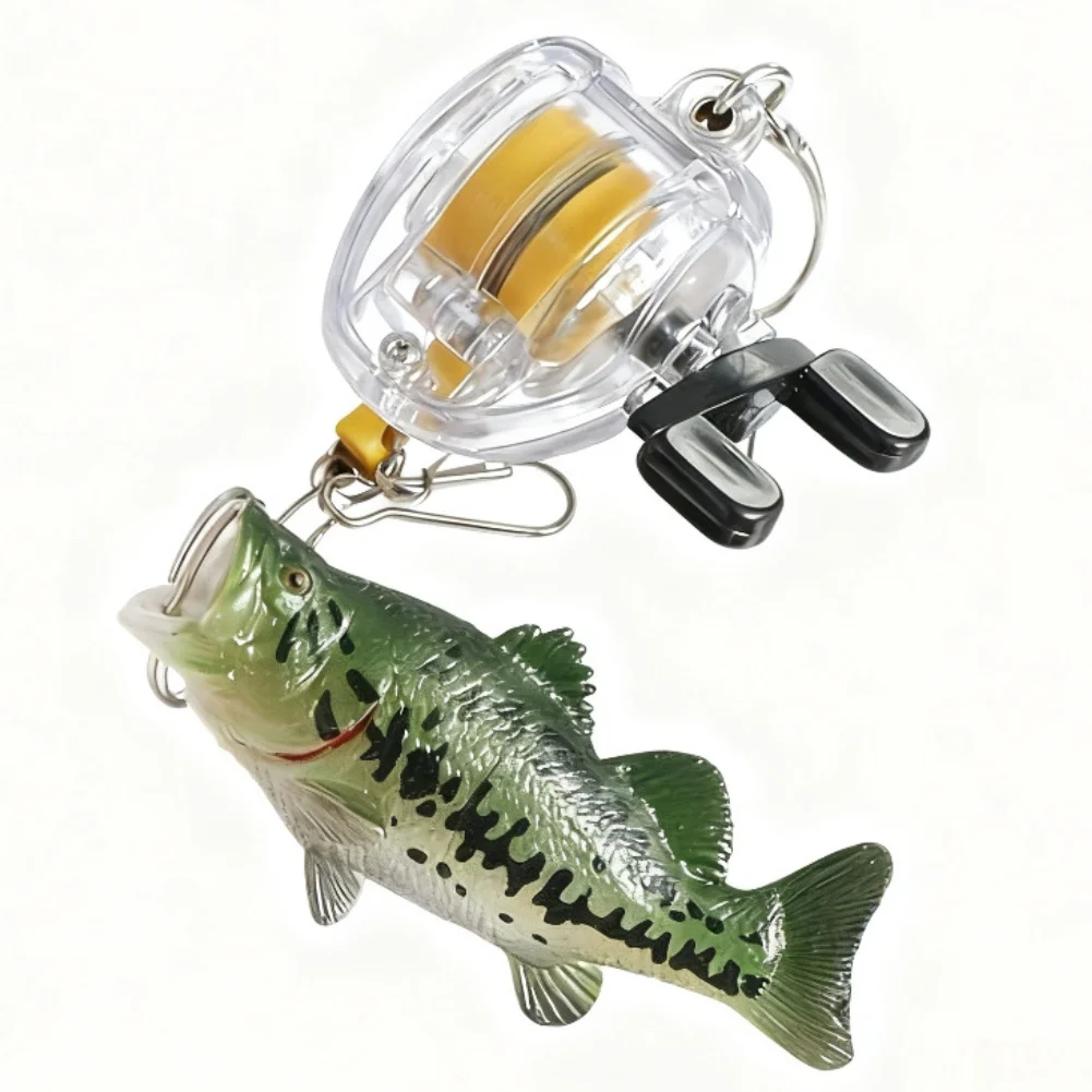 Fivela de cabo de aço retrátil-clipe de suspensão rápida estilo tambor carretel de pesca com mosca chaveiro temático/anel chave equipamento de pesca para pescador