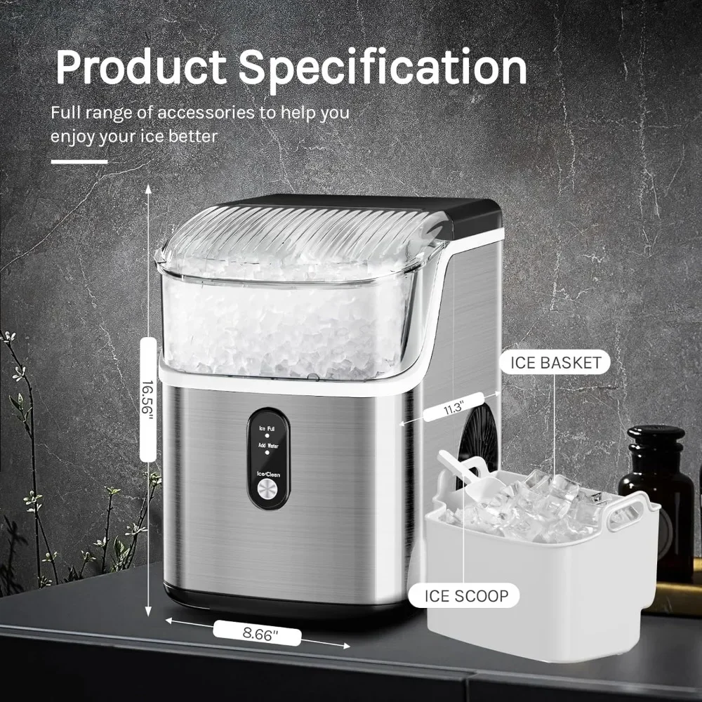 Nugget Ice Maker bocal, auto-limpeza, 35 Lbs saída diária, colher de gelo e cesta, ideal para casa, cozinha, escritório