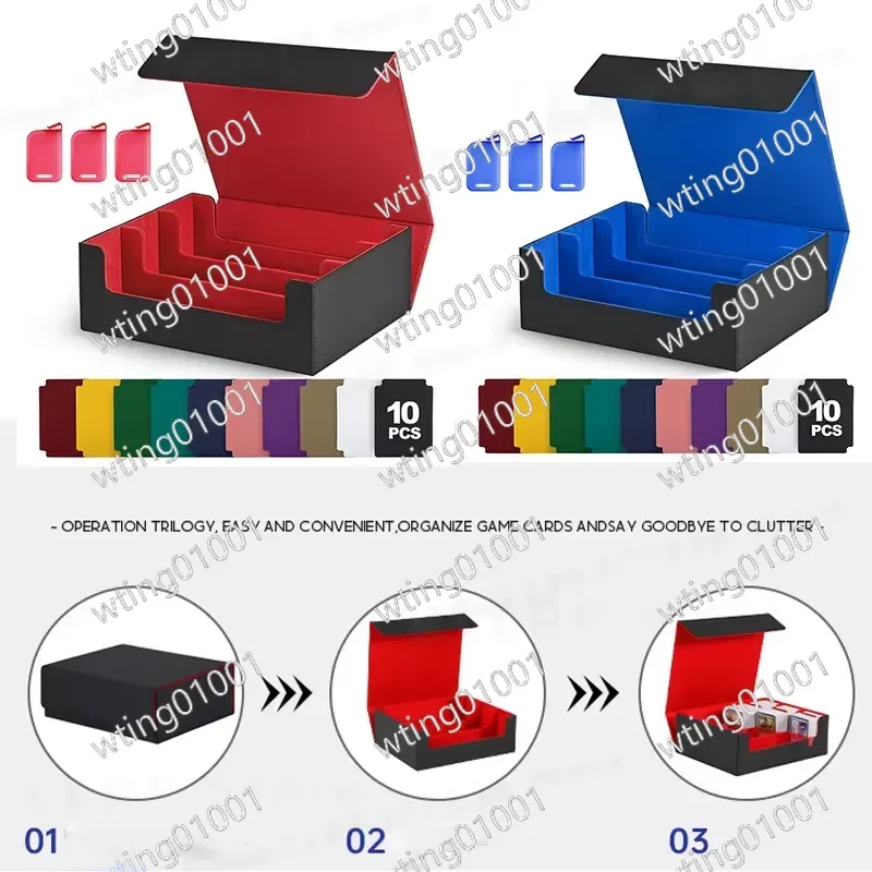 for Leather Trading Card Storage Box 3 Rows Magnetic PU MTG PTCG Game Cards Organizer with 10 Colorful Markable Dividers