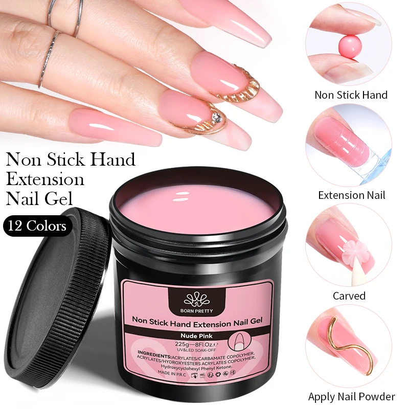 BORN PRETTY 225g Non Stick Hand Extension Gel Nail Polish for 3D Shaping Nude Pink Hard Gel for Fake Nails Fast Extend