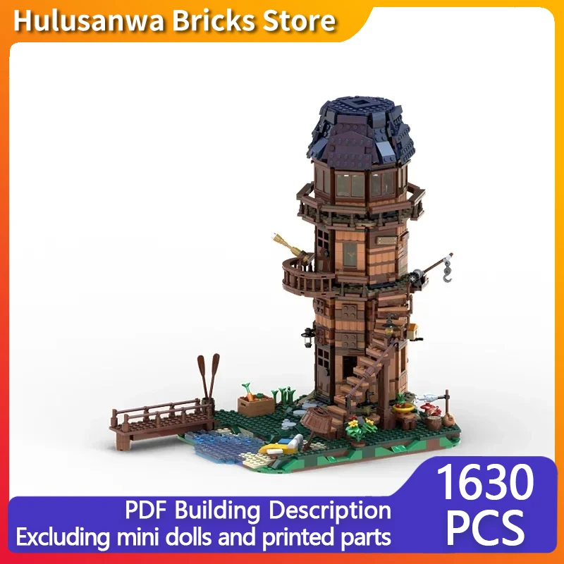 Middeleeuwse Street View Model MOC Bouwstenen Vuurtoren Wachttoren Modulaire Technologie Cadeau Vakantie Monteer Kinderen Speelgoed Pak