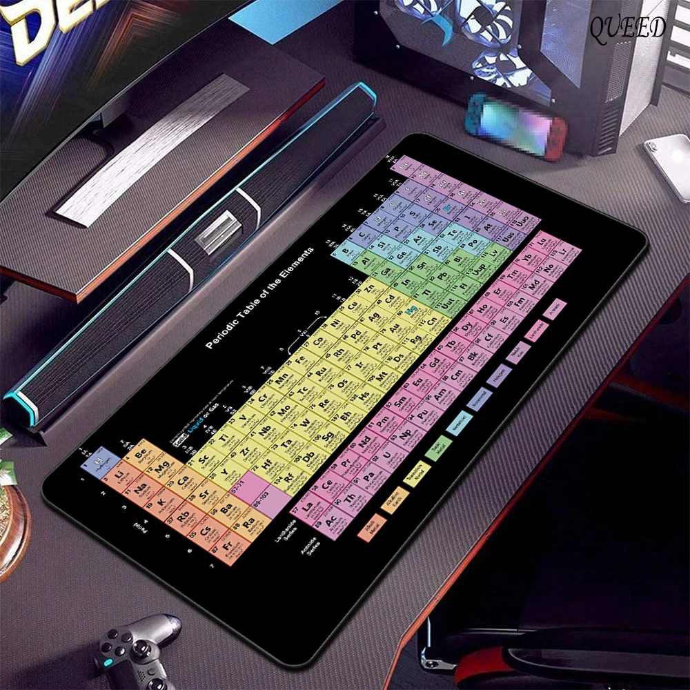 Alfombrilla de ratón grande para teclado de juegos, alfombrilla de ratón de tabla periódica de elementos, alfombrilla de escritorio Xxl para oficina con borde cosido, Base de goma antideslizante