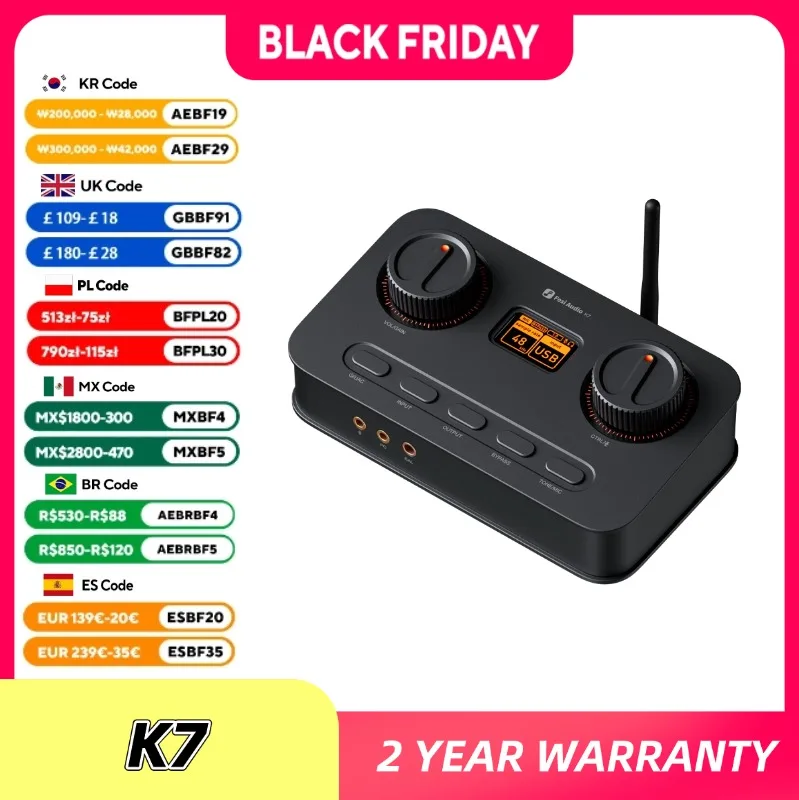 Fosi Audio K7 HiFi DAC Bluetooth amplificateur de casque entre micro USB Audio Gaming DAC pour PS5 PC Switch, PCM 384 kHz/32 bits et DSD256