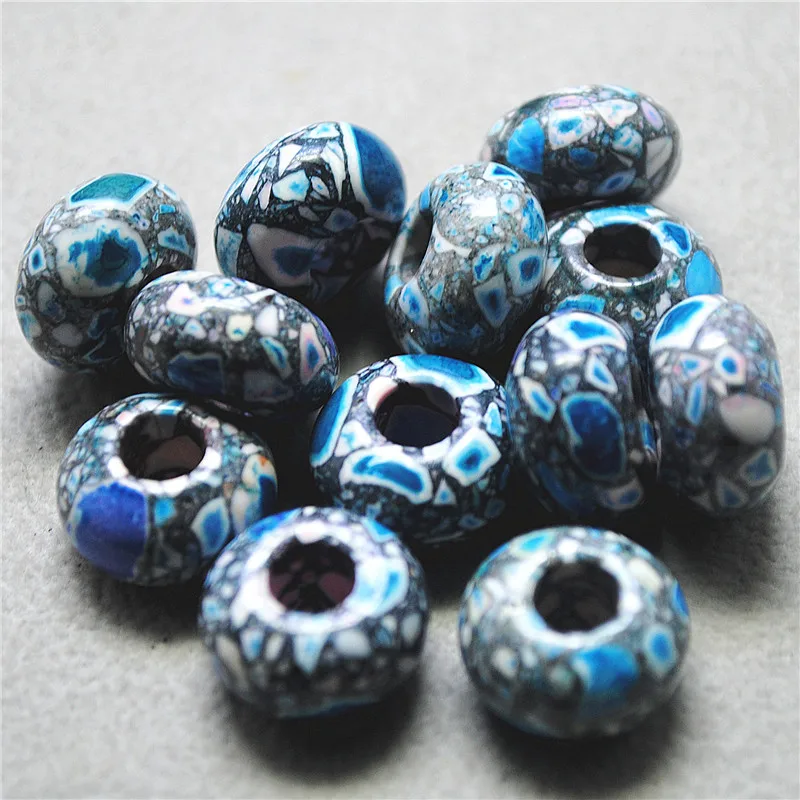 10PCS Women's Spacer Beads Natural Turquoise Material Big Hole 9X15MM DIY Jewelry Accessories Good For Bracelets Making