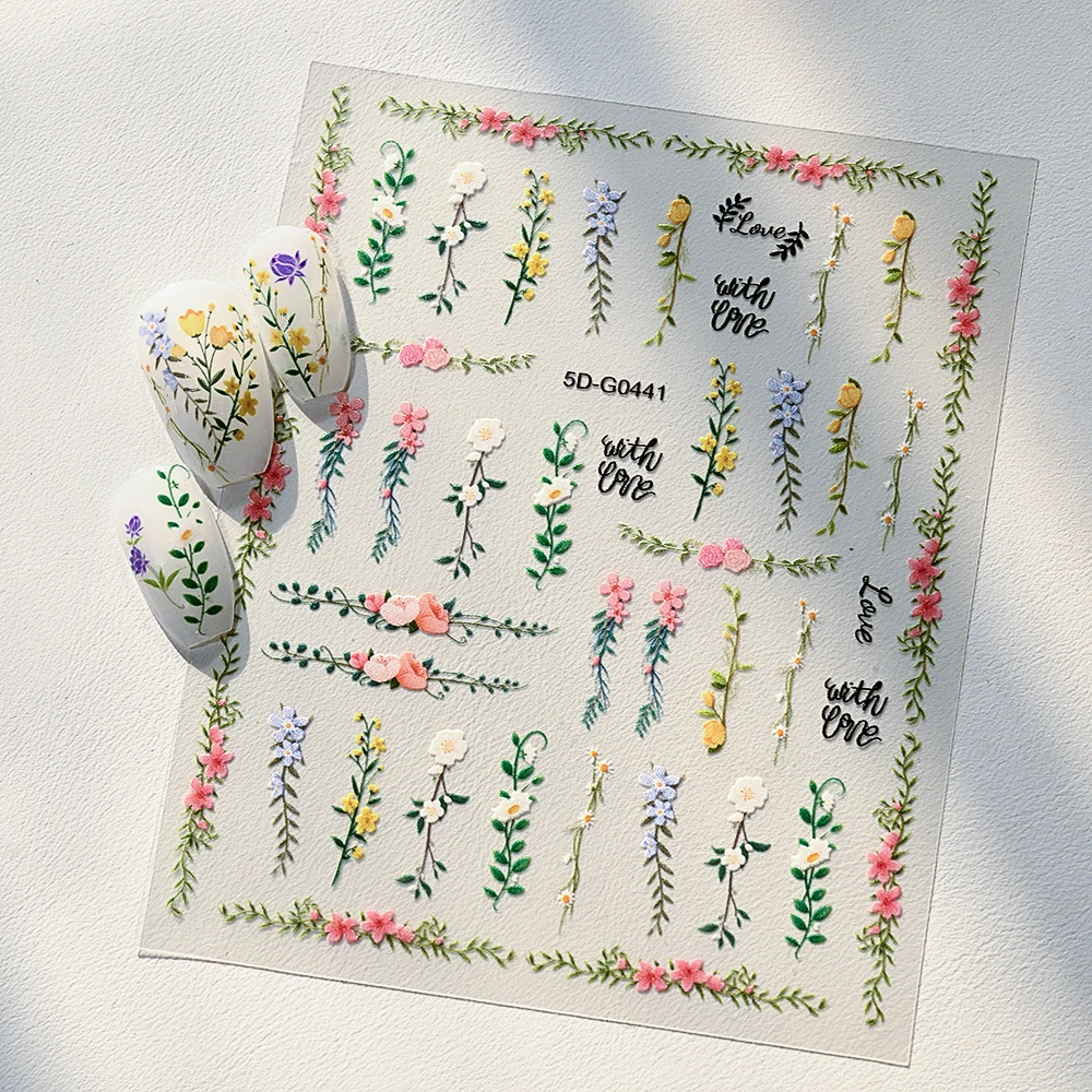 1 pçs 5d flores silvestres roxo margarida lótus adesivos de unhas alívio amarelo rosa flor videira rosa decalque do prego 8*10cm flores rurais slider