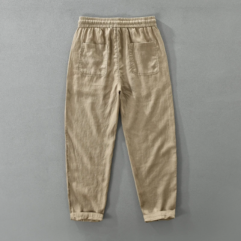 2026 Spring Summer New Thin Breathable Pure Linen Pant for Men Casual Slim Drawstring Summer Pants CM3612