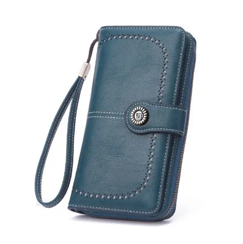 

Women Long Wallet New Retro Oil Wax Leather Internal Layered Design Korean Version Large Capacity Solid Color Mobile Card Bag