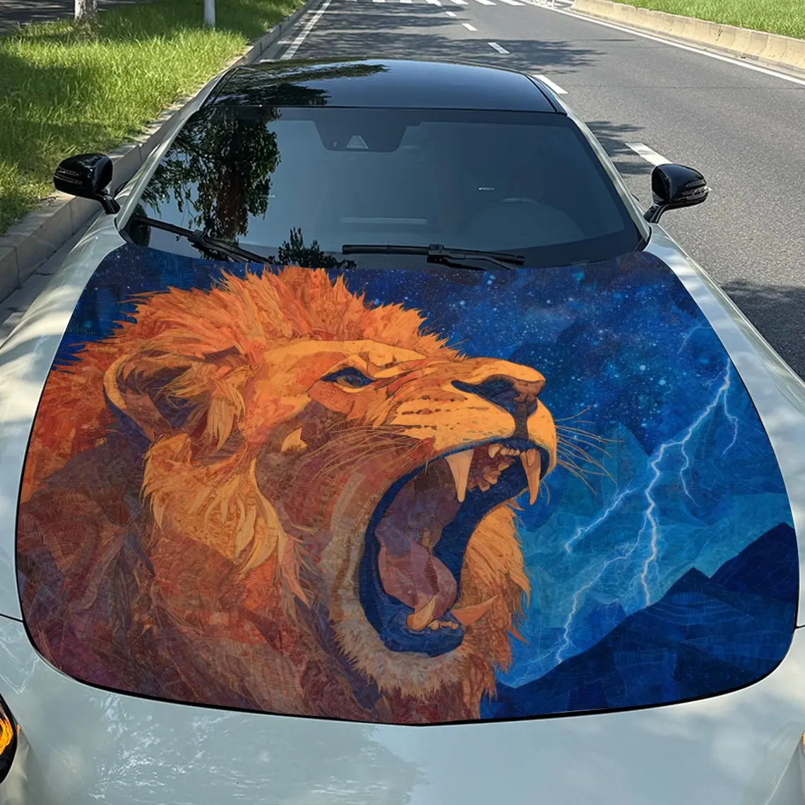 

Car Decals Lion Boasts A Vibrant, Artistic Design, Radiating Fierce Energy Car Hood Sticker, Waterproof Self - Adhesive Vinyl Gr