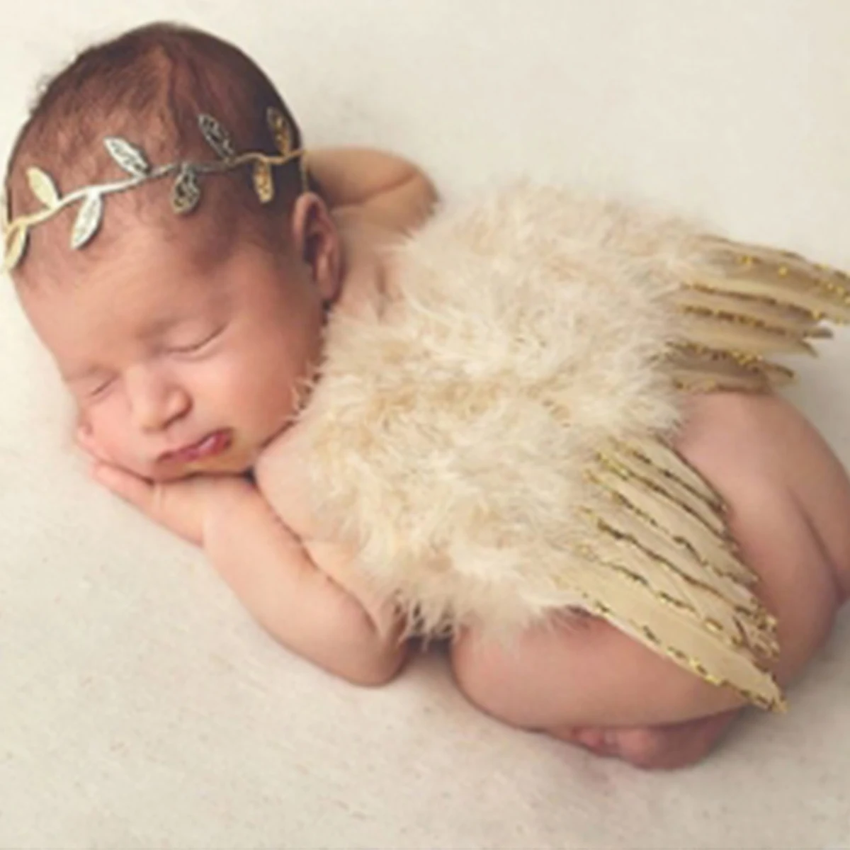 Ylsteed Newborn Angel Wings with Leaves Headband Baby Girl Boy Photoshoot Outfits Infant Photography Accessories Picture Props