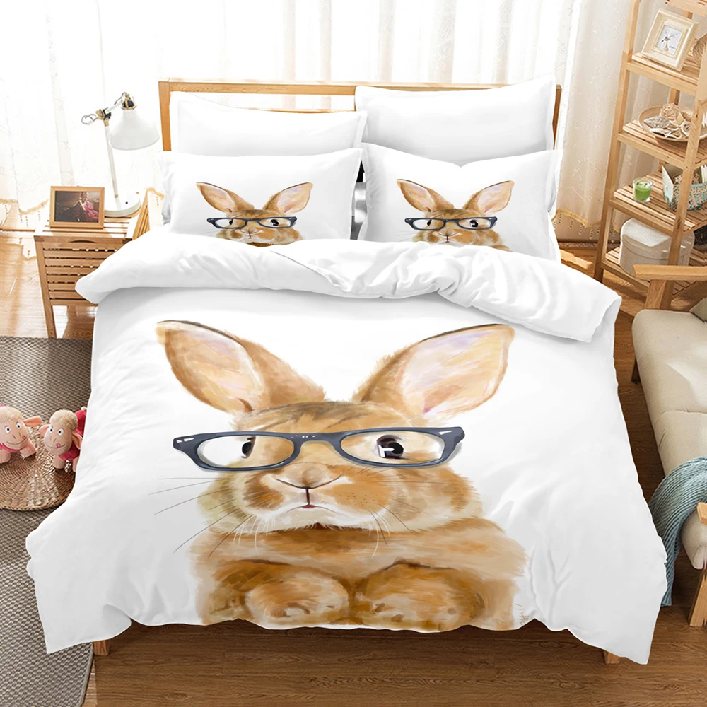 

3D Cartoon rabbit Bedding Sets Duvet Cover Set With Pillowcase Twin Full Queen King Bedclothes Bed Linen