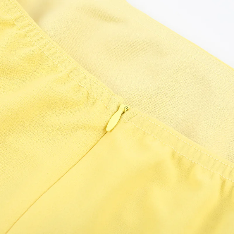 섹시한 스트랩리스 민소매 주름 미니 드레스 옐로우