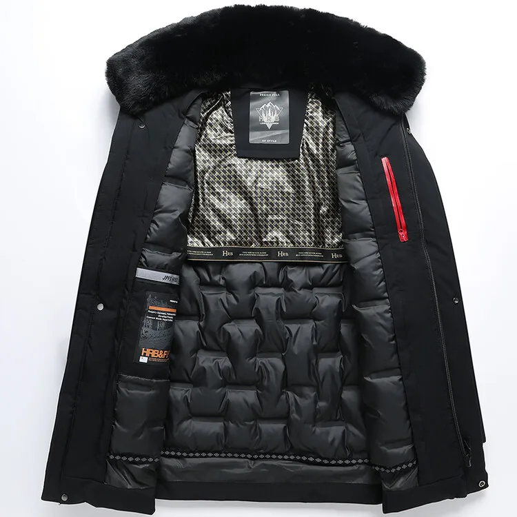 Winter Coat Men's Plush and Thick Cotton Jacket Detachable Fur Collar and Detachable Inner Liner Medium Length Parkas