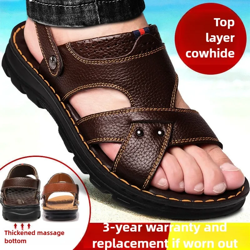 

Summer Soft Leather Men Sandals Anti Slip Wear Resistant Men Shoes Comfortable Beach Shoes for Man Breathable Chanclas De Hombre