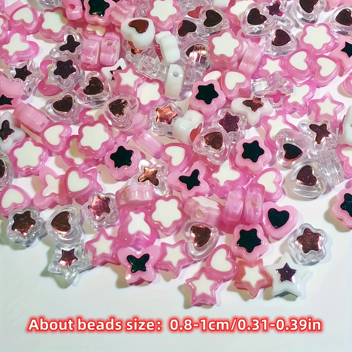 300/150pcs 8-10mm Random Styles Pink Peach Heart Pentagram Acrylic Beads Valentine's Day DIY Bracelets, Jewelry Making