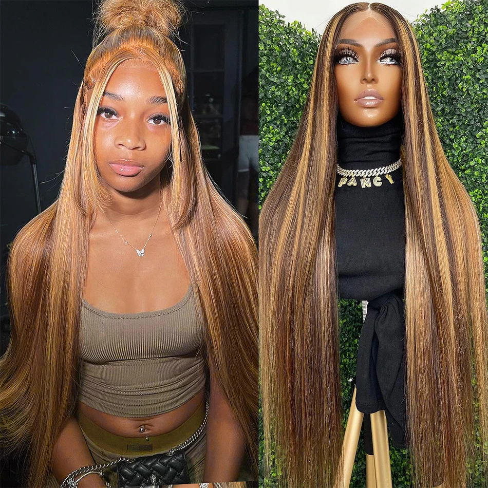 13x4 Highlighted Wig Human Hair 4/27 Colored Straight 13x6 HD Lace Front Wig Ombre Lace Frontal Wigs Pre Plucked With Baby Hair image 2