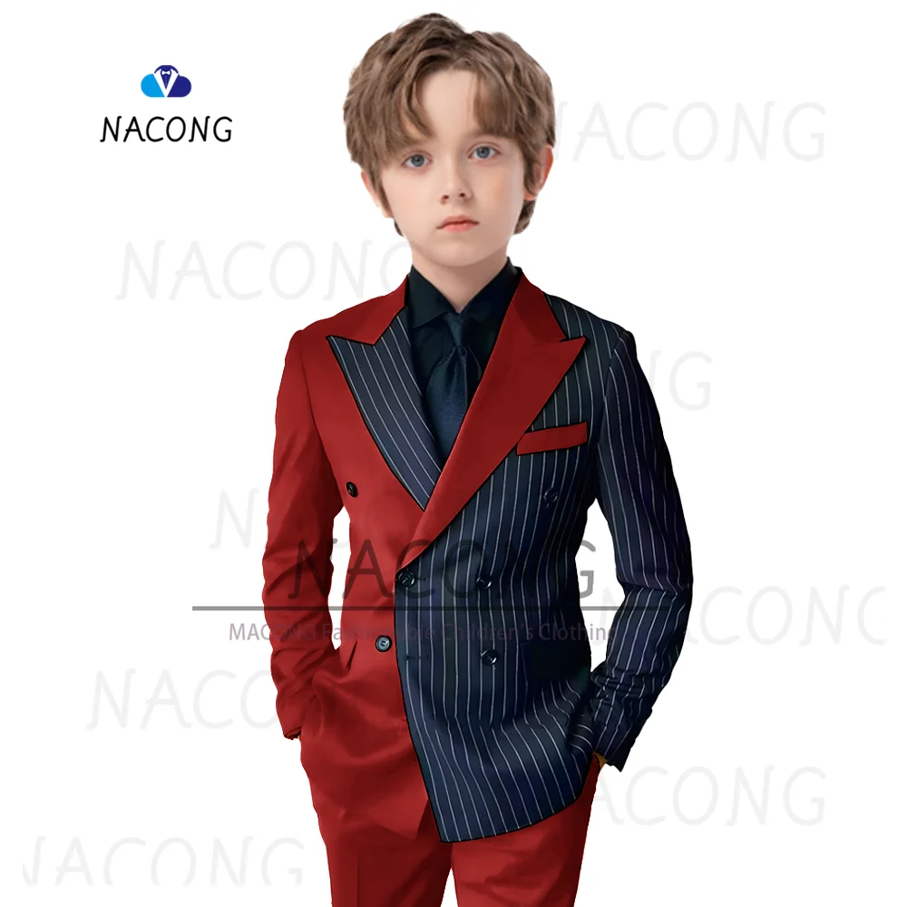 Boys Suit Striped Splicing Slim Suit Wedding Dress Party 2-piece Blazer for KIds