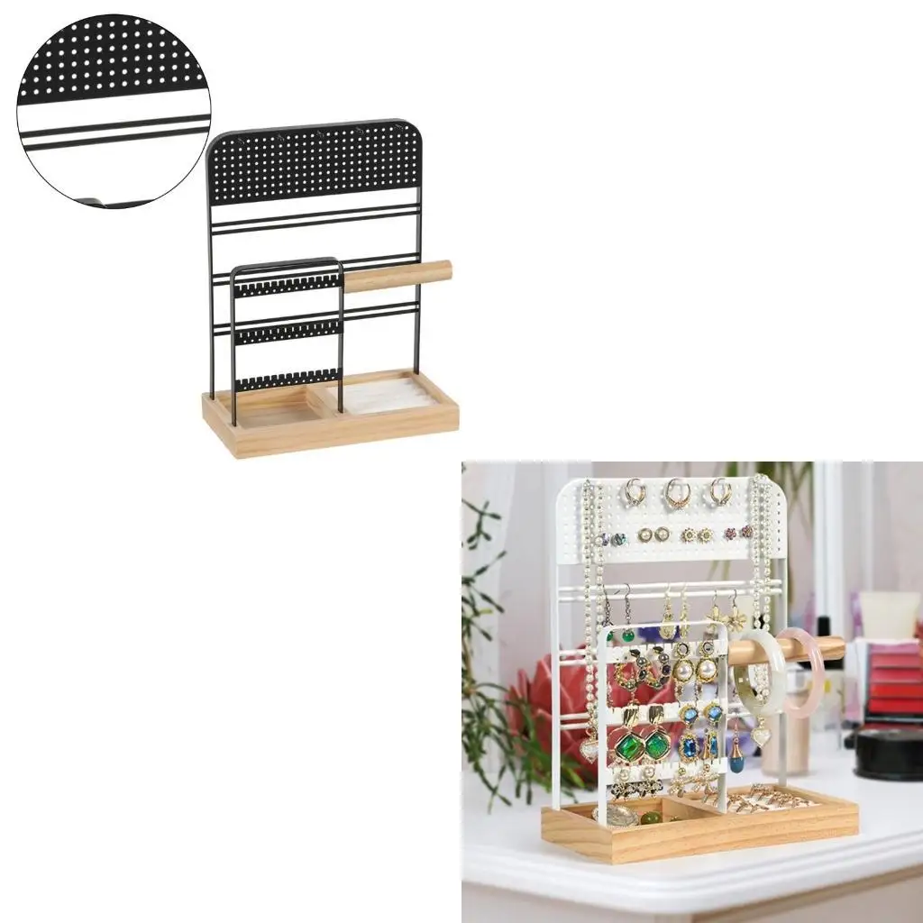 

9HJK Элегантный ювелирный стенд держатель Современный ювелирный стенд Организатор с подносом и скобками