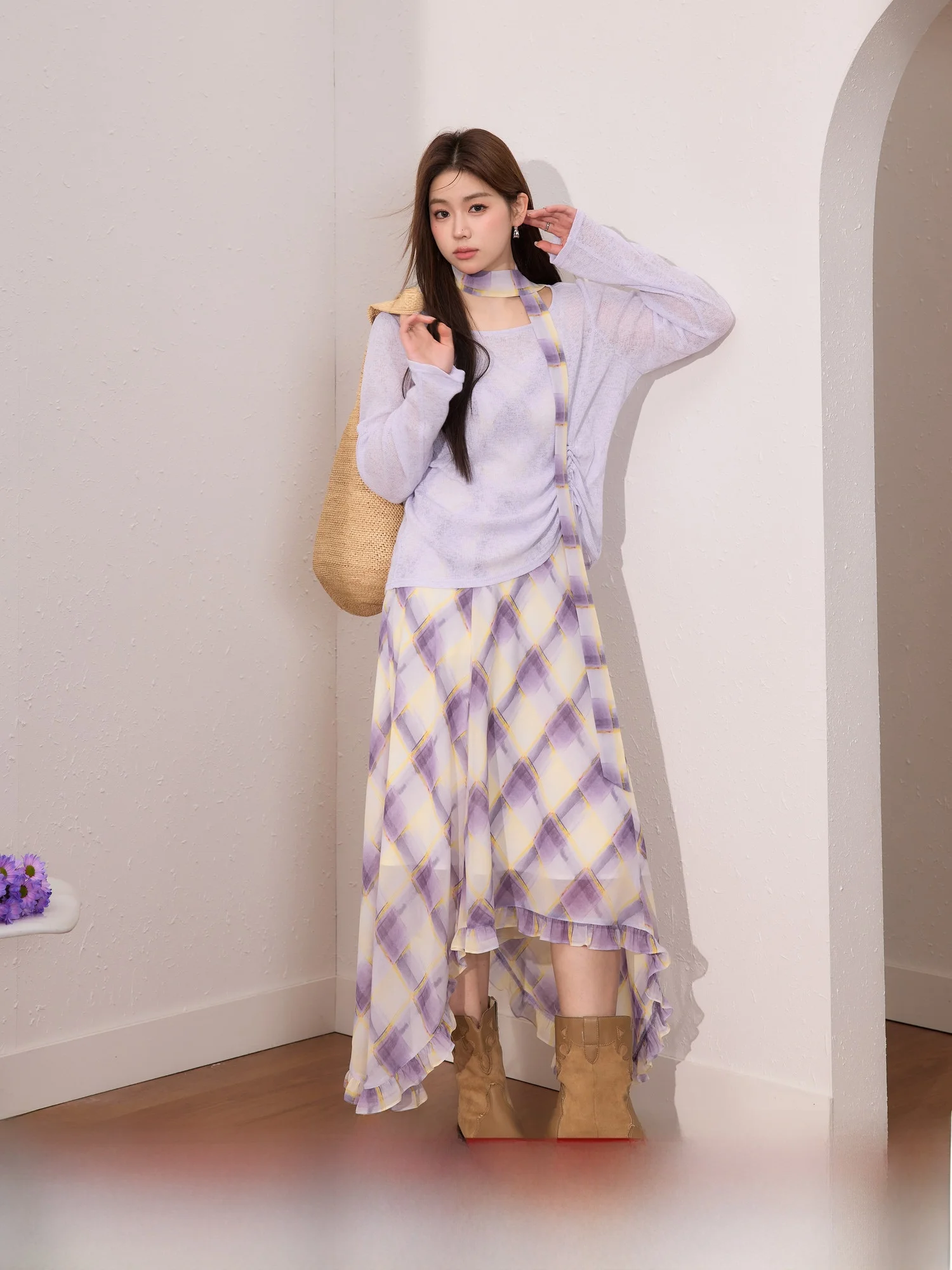 

Blue Language plus Size Women's Irregular Purple Chiffon Strap Dr Sunade Cover up Summer New One Set Clete Outfit