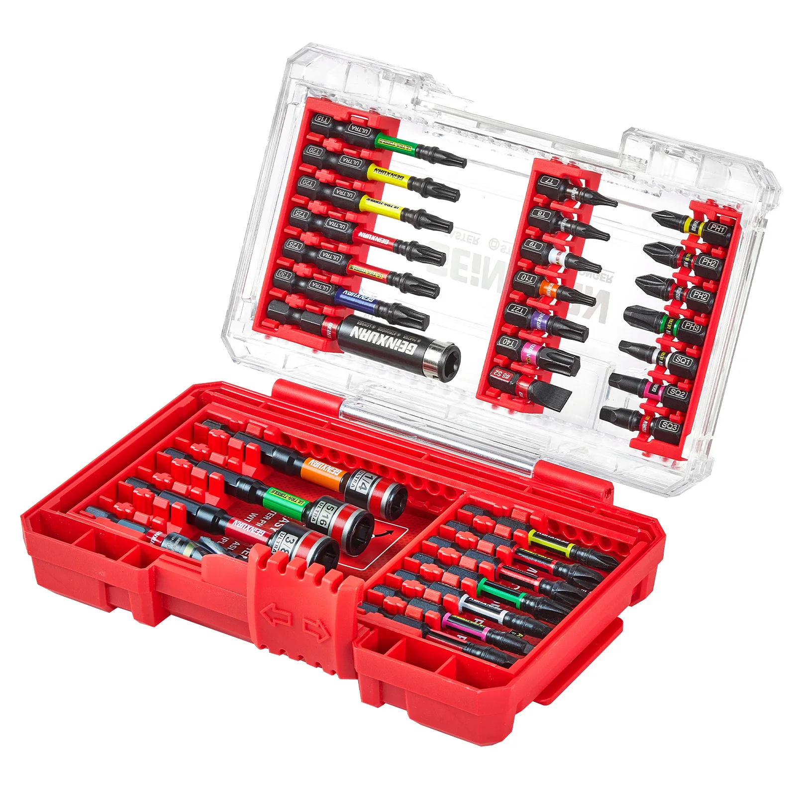 Geinxurn 32PCS Screwdriver Bits Set, Magnetic S2 Steel 1”/2'' PH/SQ/Torx Impact Bit Holder and Nut Driver with Red Box Case