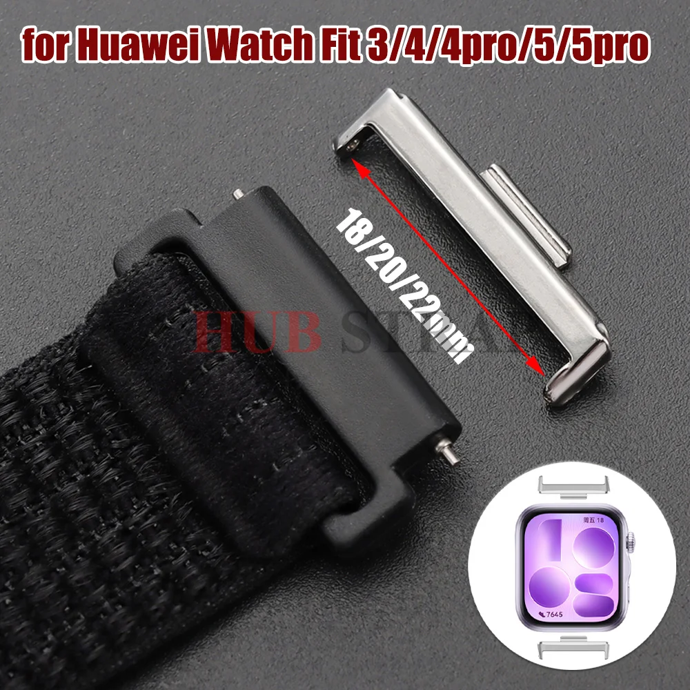 Connecteur de bracelet en acier inoxydable 18 mm 20 mm 22 mm pour Huawei Watch Fit 3/4/4pro/5/5pro, adaptateur métallique argenté, accessoires de montre