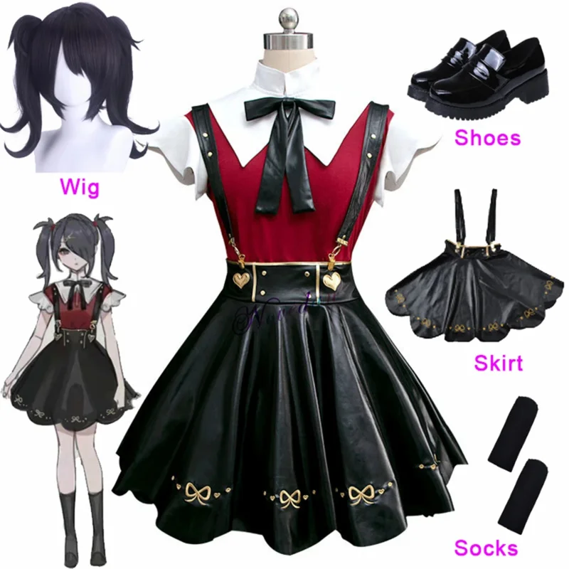 Needy Girl Overdose Abyss Cosplay Costume Shoe Wig Anime Game Ame Abyssoning Angle Dokuro Chan Cosplay Black Leather Skirt Set R