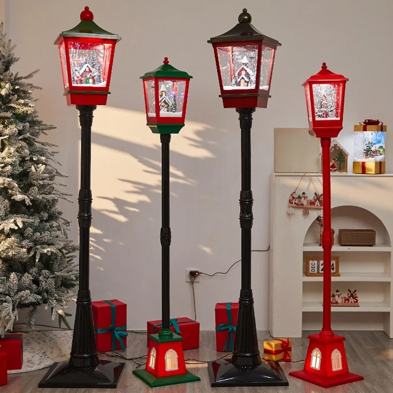 Christmas decorations, electric luminous music, snowy street lights, shopping mall window scene atmosphere layout