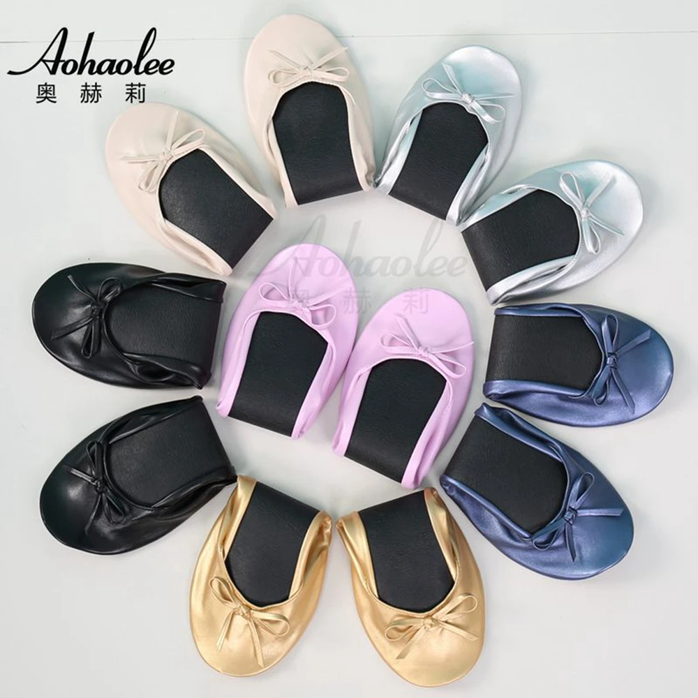 

Aohaolee 30 Pairs Woman PU Ballerina Fitness Ballet Flats Foldable Shoes Portable Ballet Dancer Comfortable Ballroom Women Shoes