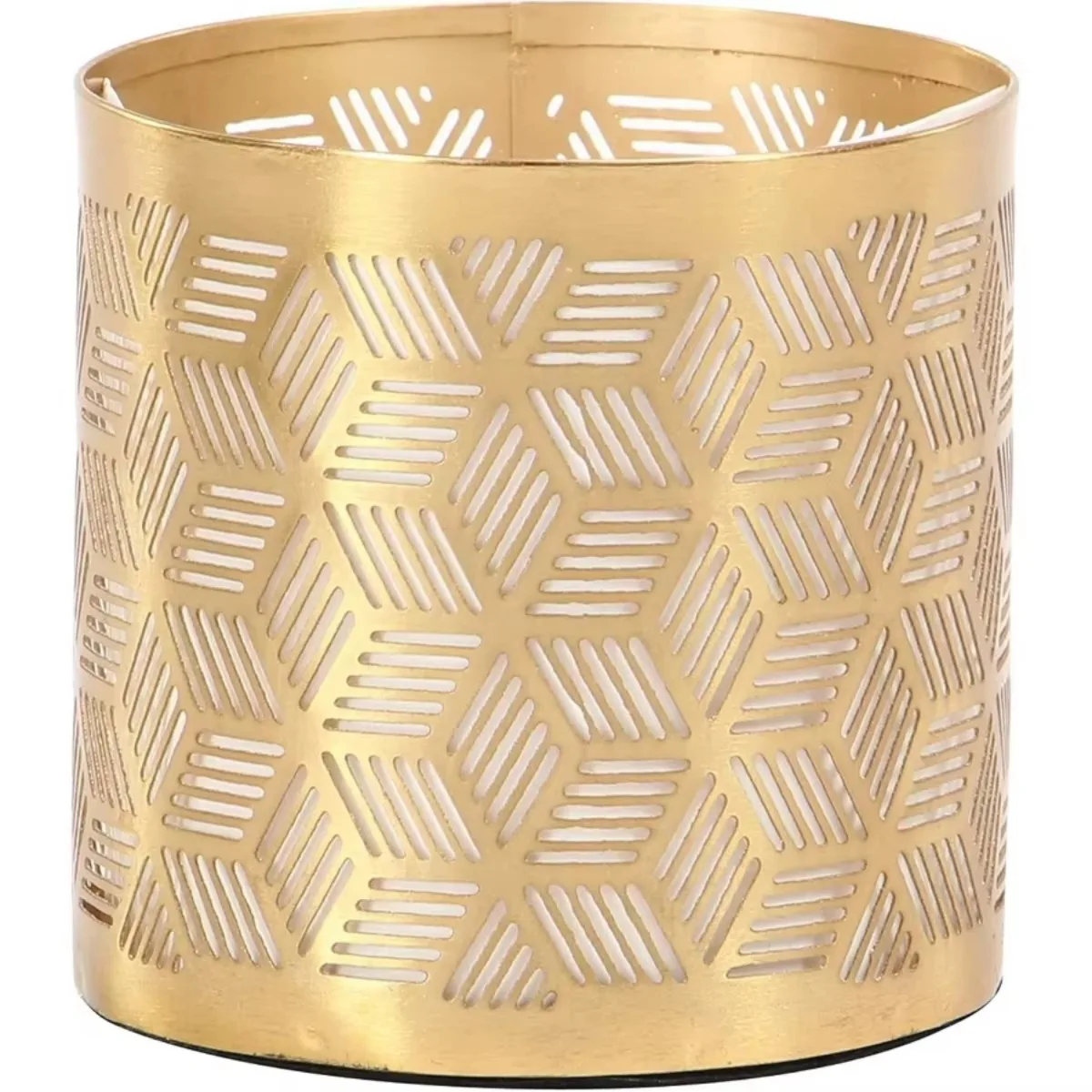 레이저 디자인이 있는 세련된 금속 펜컵, 가정 및 사무실 책상용 금색 기하학적 홀더