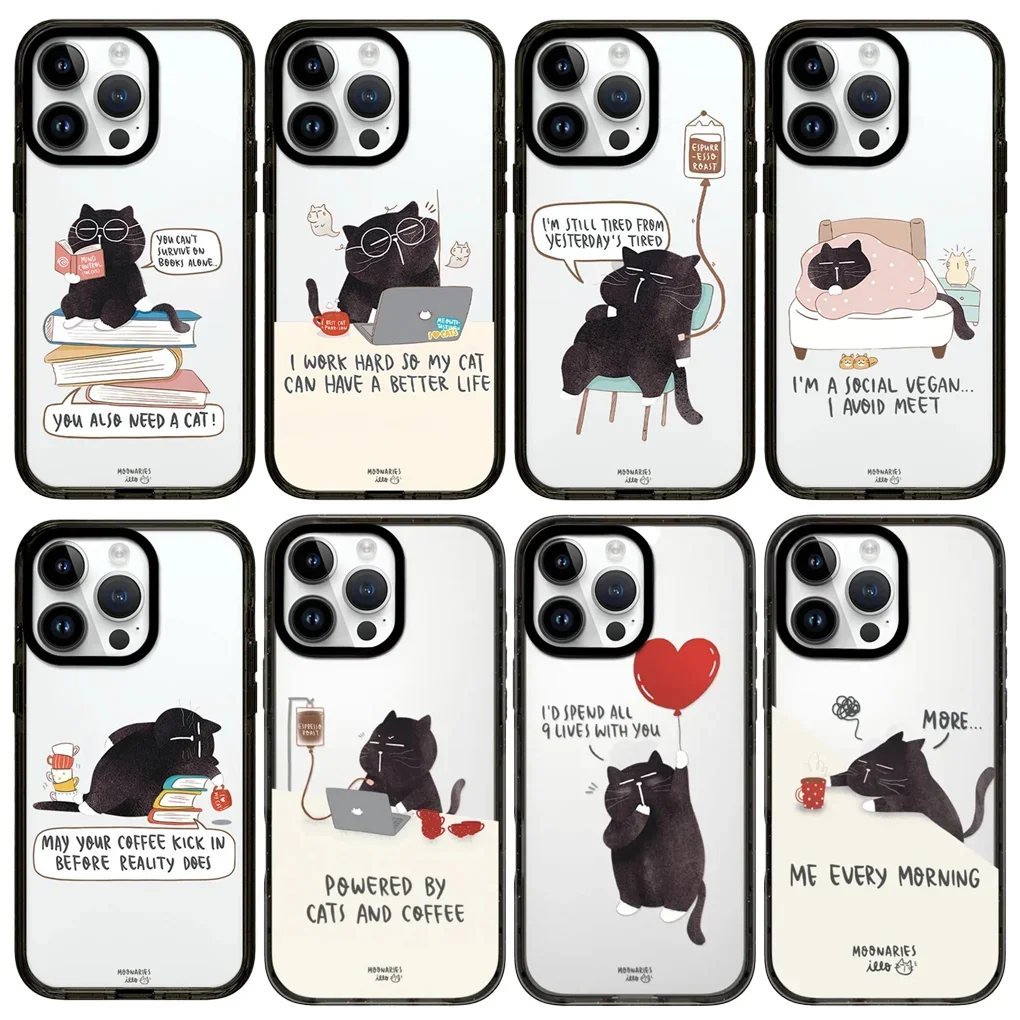 

Cartoon Black Cat 2.0 Acrylic Black Border Magnetic Phone Case Cover for IPhone 17 16 15 14 13 12 Pro Max Case