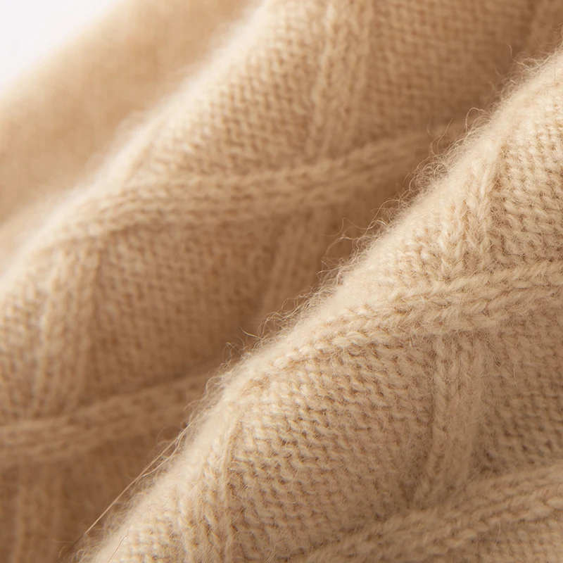 النساء 100% الكشمير الخالص قبعة صغيرة بوم بوم التفاصيل كابل متماسكة شتاء دافئ لينة مترهل Skullies قبعة الطقس البارد التبعي #5