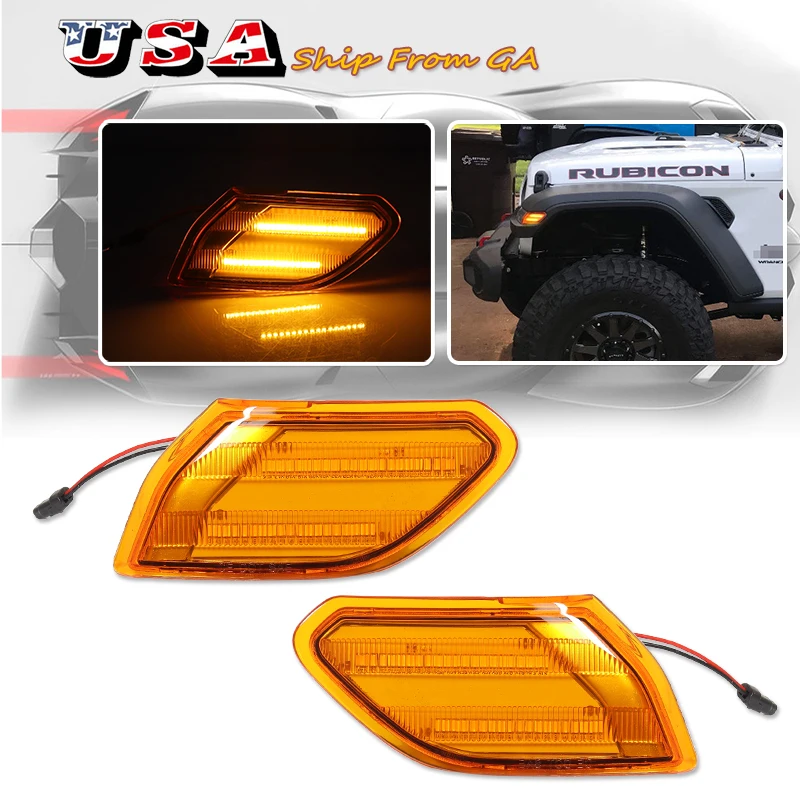 

For Jeep Wrangler JL 2018-2021 Gladiator JT 2020-2021 2Pcs LED Amber Side Marker Light Turn Signal Blinker Indicator Lamps