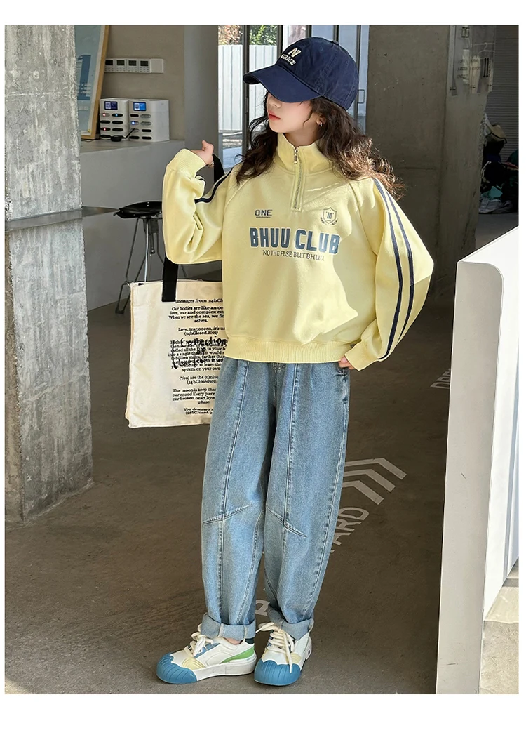 Neues Herbst-Kinder-Y2K-Rollkragen-Sweatshirt mit halbem Reißverschluss für Mädchen, lässiges Streetwear-Outfit, Kinder-Teenager-Modekleidung – Detail 7