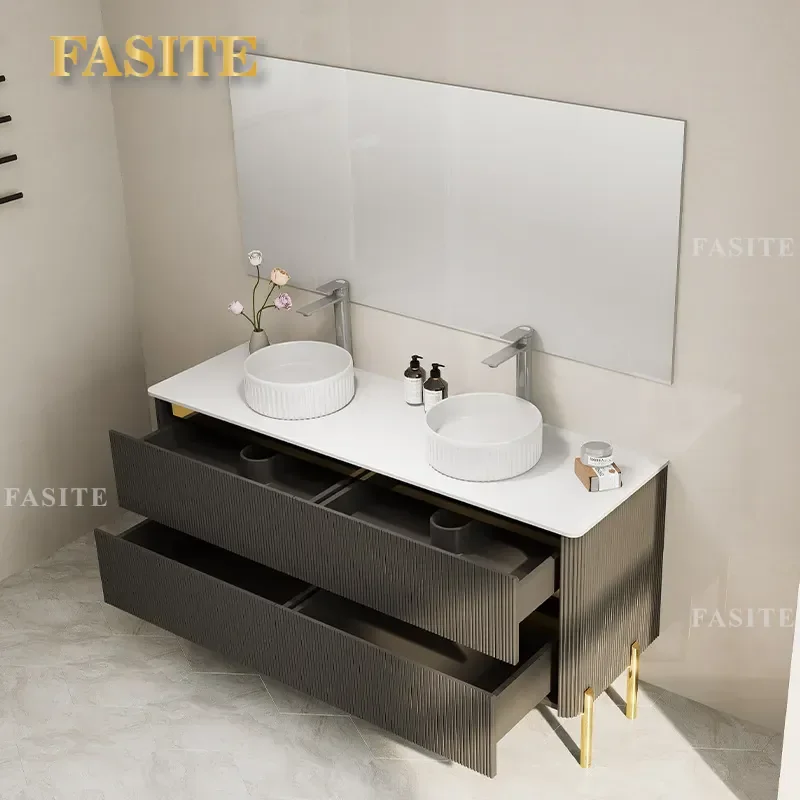 For Bathroom Cabinet Modern Simple Style Multi Layer Solid Wood Toilet Wash Basin Combination Storage Vanity Unit Home Decor