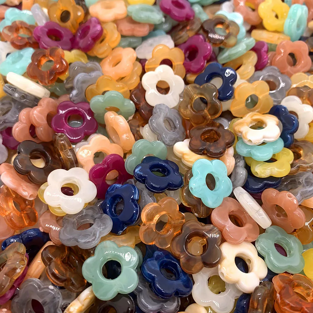 Akrylowe puste pięciopłatkowe kwiatowe luźne koraliki Retro gradientowy kolor prosty otwór ręcznie robiona biżuteria akcesoria DIY bransoletka 14mm