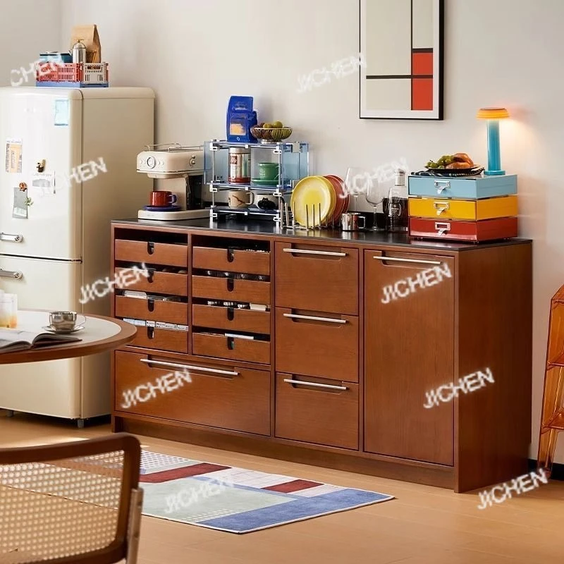 

Solid wood dining side cabinet rock slab retro low cabinet small apartment living room tea cabinet kitchen storage locker