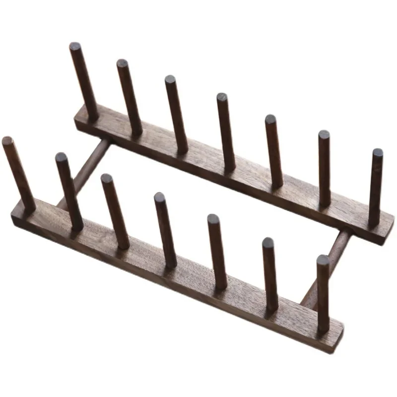 

Solid Wood Plate Rack No Punching Black Walnut Kitchen Household Items Drainage Dish Rack Chopping Board Tableware Organizer