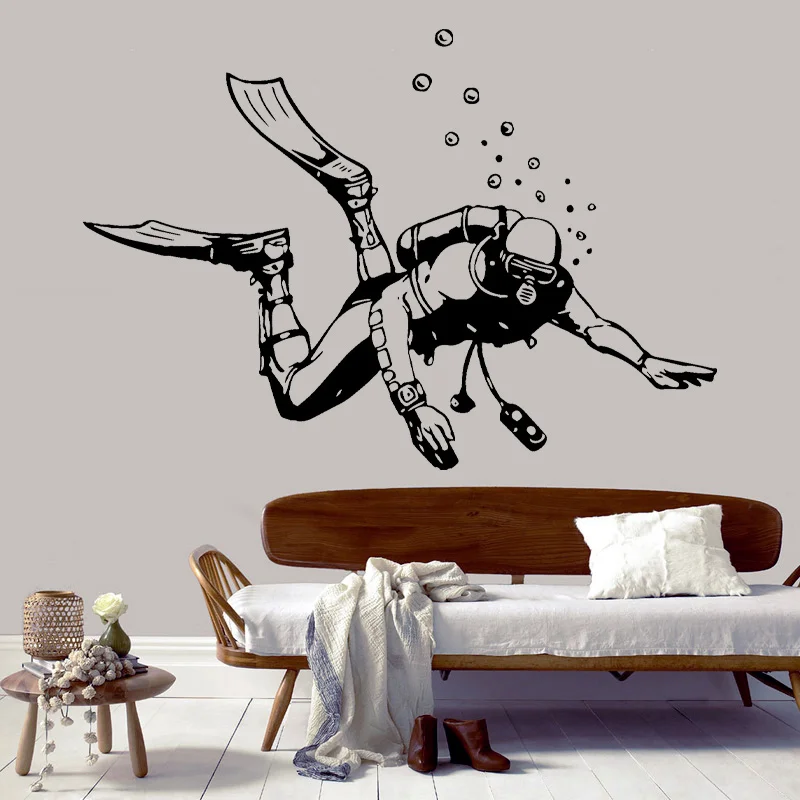 Scuba Diving Wall Decals Diver Sport Ocean Sea Wallsticker Vinyl Home Decor for Bathroom Bedroom Nursery Decoration Sticker Q068