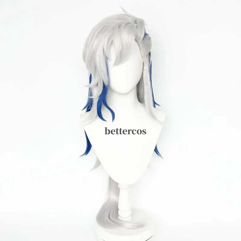 Fontaine Cosplay Neuvillette Cosplay Wig Long Silver White Blue Wig Heat Resistant Synthetic Anime Wigs Wig Cap