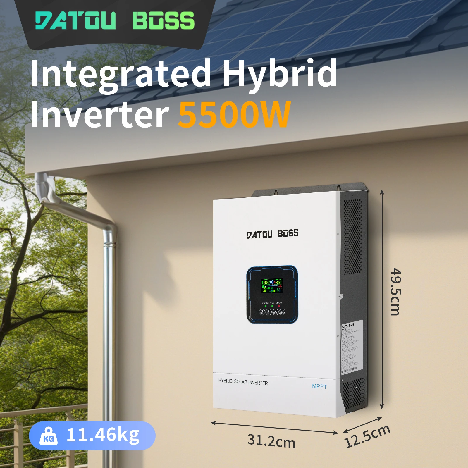MFUZOP 5500W 48V Solar Hybrid Inverter Pure Sine Wave 48V DC to 110V‑120V AC with MPPT RS485 RS232 Off Grid Home Solar Emergency Backup Power  US Warehouse
