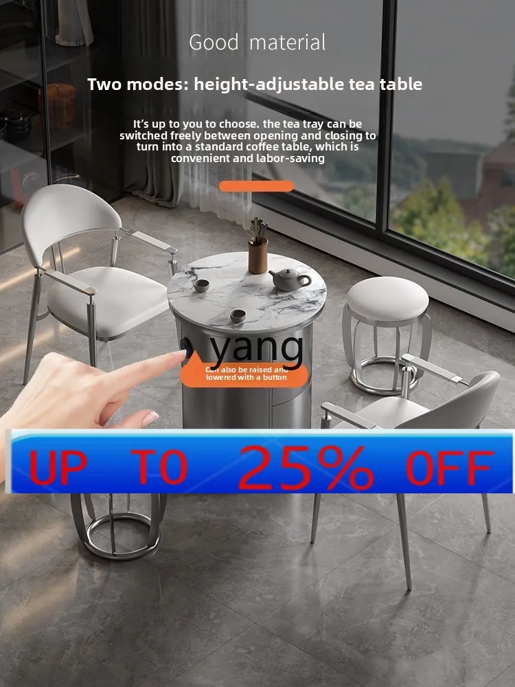 

LMM removable tea table light luxury modern balcony lifting stainless steel round coffee table