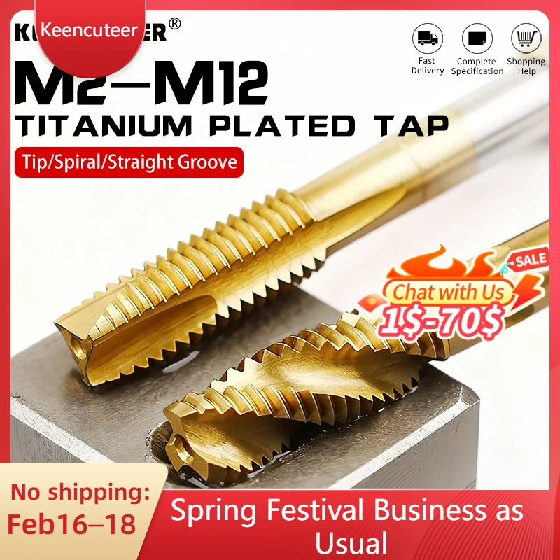 미터법 티타늄 도금 HSS 나선형 포인트 탭 나선형 플루트 탭 M2 M2.5 M3 M4 M5 M6 M7 M8 M10 M12 기...