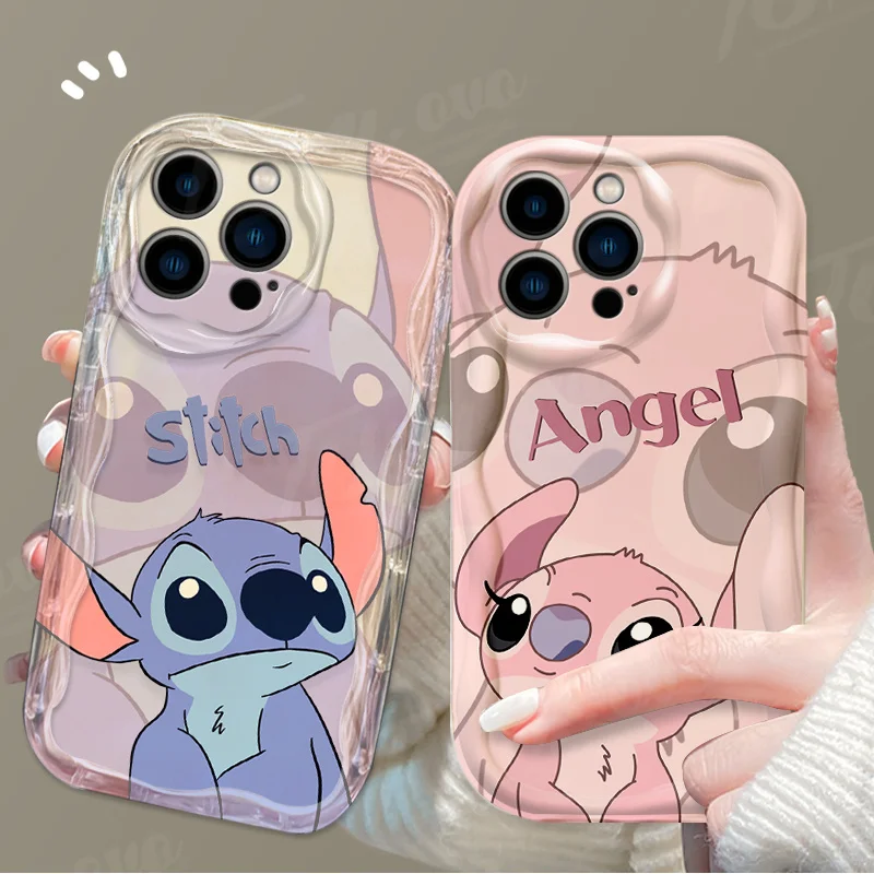 Clear Silicone Phone Case For iPhone 15 14 13 12 11 Pro Max X XR XS 8 7 6 6S Plus SE 2020 Cute Disney Pink Stitch Wave Cover