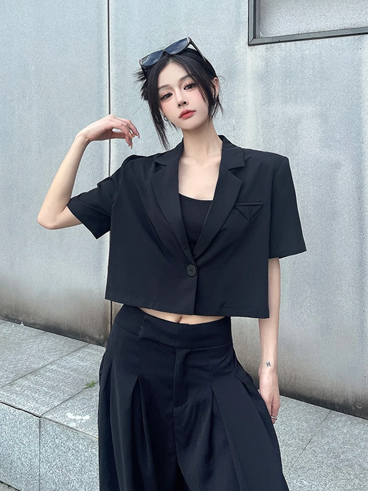 Sonneesd Diablo Stijl Streetwear Senior Vintage Turnbuckle Single-Breasted Harajuku Zwart Korte Stereo Cutting Pak Jasje