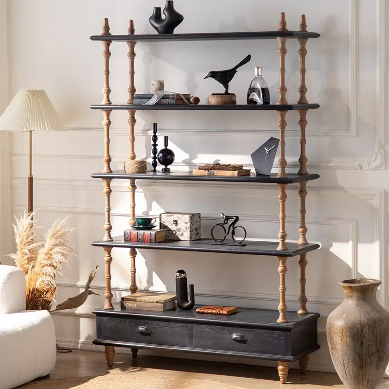 French living room retro storage display shelf, no loose bedroom floor bookshelf