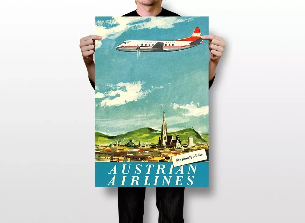 Austrian Airlines Travel Vintage Print Art Canvas Poster for Living Room Decoration Home Wall Decor Picture