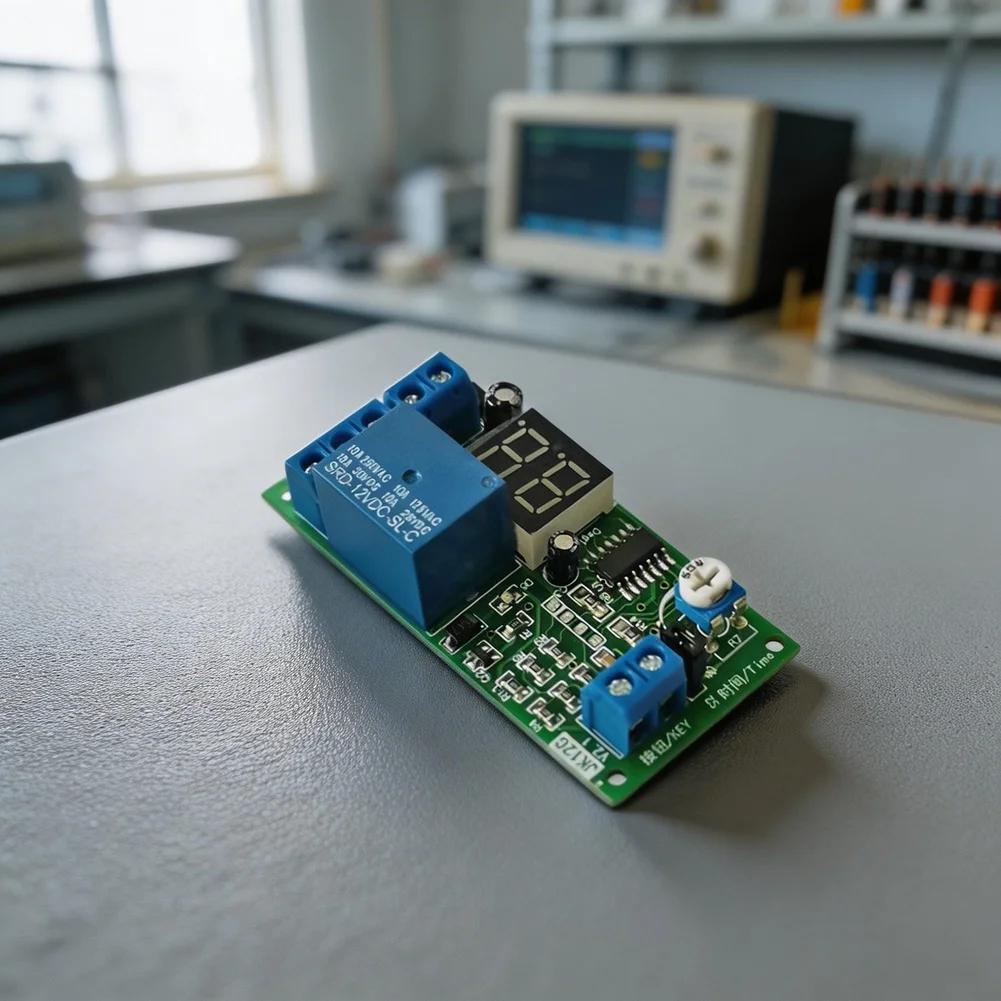 Digital Time Delay Relay 12V DC with Adjustable 1-99 Second or Minute Range and High-Visibility Display for Technical Use